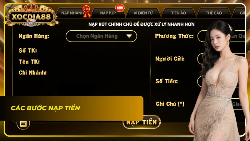 Các bước nạp tiền để kích hoạt vốn tại Sòng Bài Xocdia88